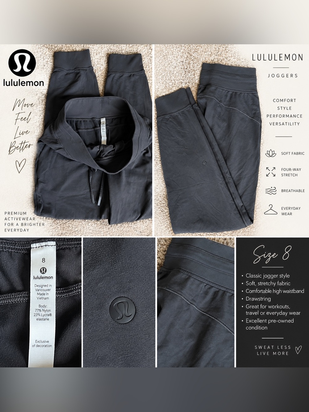 lululemon athletica Women's Black Jogger Sweatpants - Size 8